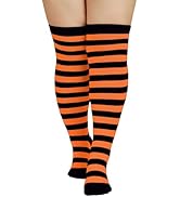 Zando Plus Size Thigh High Socks for Thick Thighs Women Striped Thigh High Stockings Over the Kne...