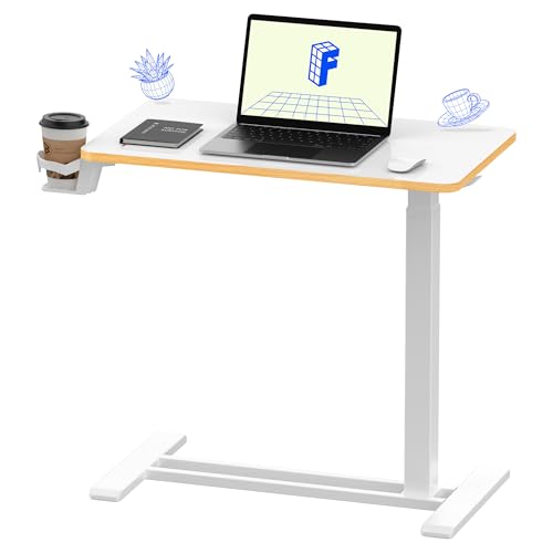 Image of FLEXISPOT H7 Adjustable Overbed Bedside Table with Wheels Pneumatic Mobile Standing Desk Laptop Desk Rolling Computer Cart Movable Overbed Table Hospital Home Use(27.6 inch W x 15.7 inch D, White Maple)