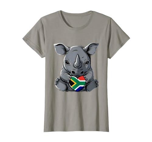 South Africa Flag Cute Rhino Heart South African Pride T-Shirt, Women, Slate Grey, Large