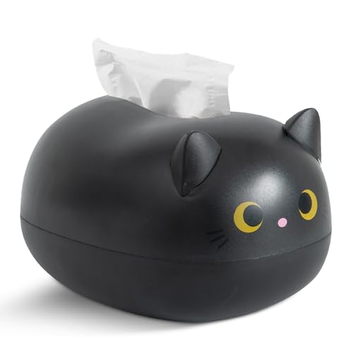 Kitten Tissue Holder, Cartoon Cat Tissue Box with 2 Toothpick Holder Toilet Paper Holder Cat Tissue Napkin Box for Kitchen Bathroom Bedroom Living Room(Black)