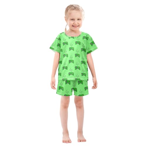 Cartoon Controller Green Pajama Set Short Sleeve PJ Set Cotton Summer Pajamas Sleepwear Soft 6Y3