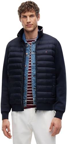 Tommy Hilfiger Sweat avec Fermeture Éclair Homme Mix Media Stand Collar Veste en Duvet, Bleu (Desert Sky), M