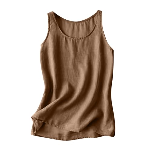SYDUZAX Linen Tank Tops for Women UK Plus Size Sleeveless Vest Top