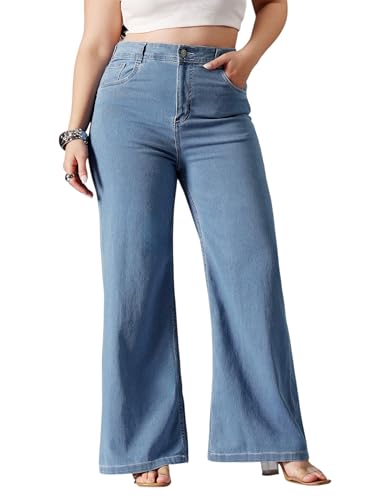 Image of Miss Chase A+ Women's Wide-Leg High-Rise Regular-Length Stretchable Shaping Denim Jeans