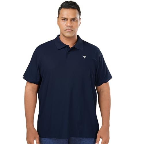 Image of TECHNOSPORT Men's Solid Slim Fit Polo Collar T-Shirt MATPIQ Half Sleeve Button Polyester for Gym Golf Casual Anti Odour UPF50+