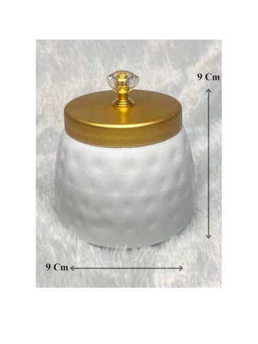 Image of Hammered Metal bowl with crystal Lid | Pichwai Jars | Return Gift | House Warming | Pooja | Wedding | Baby Shower | Birthday (White - Non Airtight Jar (Pack of 10))