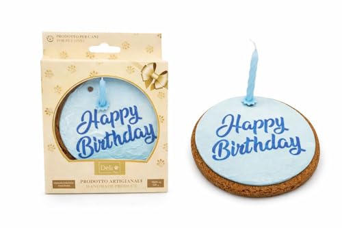Delì Pet Torta di Compleanno per Cani con Candelina – Snack Artigianale Senza Zuccheri Aggiunti – Happy Birthday Cake per Cani – Azzurra (110g)