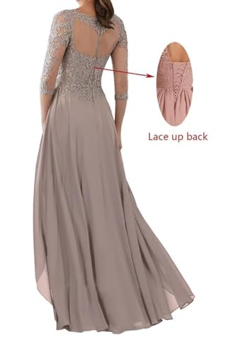 Mother of The Bride Dresses for Wedding Lace Appliques Chiffon Formal Evening Dress with Sleeve He60473