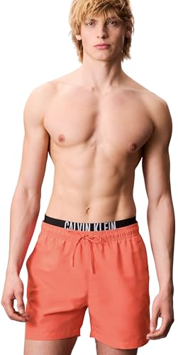 Calvin Klein Herren Badehose Medium Double mit Tunnelzug, Orange (Dazzling Coral), L