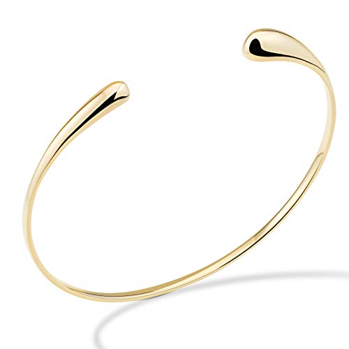 Miabella 925 Sterling Silver Italian Thin Adjustable Organic Teardrop Open Cuff Bangle Bracelet for Women Handmade in Italy (yellow-gold-plated-silver, medium (7.25