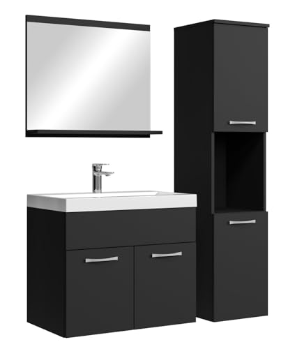 Badplaats B.V. Meuble de Salle de Bain Montreal 60 cm lavabo Noir Mat - Armoire de Rangement Meuble...