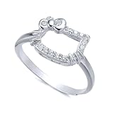 AradhyaJewels 14K White Gold Finish Round Cut White Diamond Hello Kitty Engagement Wedding Band Ring for Women's (5)