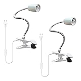 E27 Klemmleuchte Lampenfassung mit Clip Schwanenhals, 2 Stück Schreibtischlampe Lampensockel Halterung Klemmlampe Klipp mit 220cm Kabel, Klemmbar E27 mit Schalter Tischlampe für Leselicht, Buchlampe