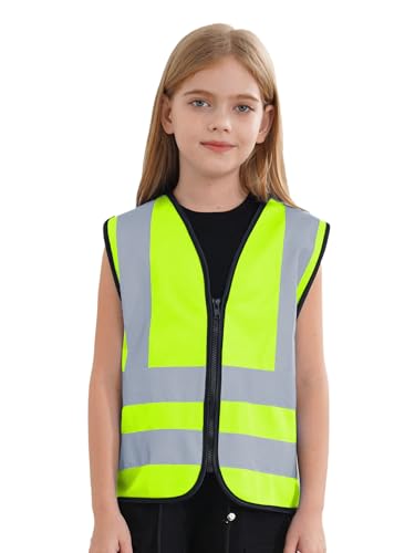 Oyolan Chaleco Reflector Niños Chaleco De Seguridad Amarillo Fluorescentes Para Al Aire Libre Chaleco Reflectante Bicicleta Para Escolares Un amarillo fluorescente 7-10 años