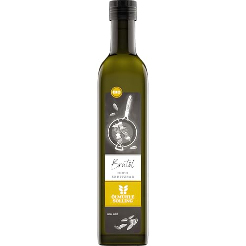 ÖLMÜHLE SOLLING - BIO Bratöl | Bio Öl aus High Oleic Sonnenblumenkernen. Bratöl reich an ungesättigten Fettsäuren. Ideal zum Dünsten, Braten, Backen und Frittieren | Inhalt: 500 ml