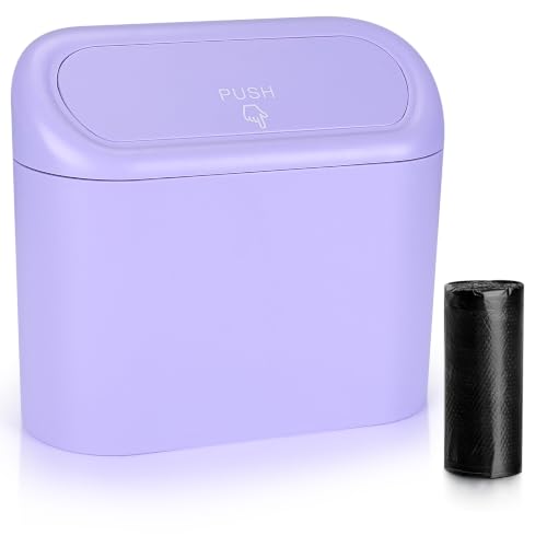 Image of Accmor Car Trash Can with Lid, Mini Vehicle Garbage Can with 30 Trash Bags, Leakproof Auto Dustbin Garbage Container Bin for Car, SUV, Office (Purple)