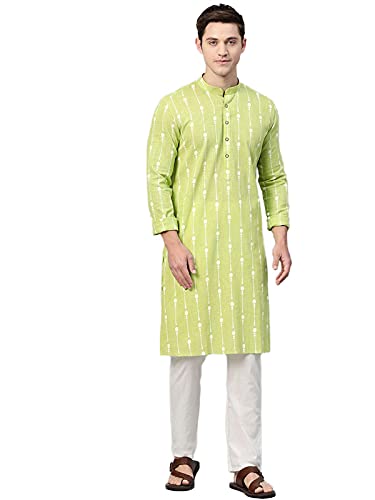 See Designs Men's Cotton Regular Fit Printed Straight Kurta (Lime Green- L)