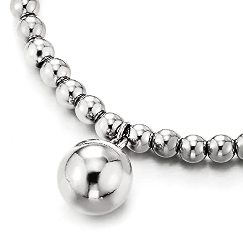Coolsteelandbeyond Womens Mens Beads Chain Bangle Bracelet With Dangling Mirror Ball Charm, Stretchable #TOP1