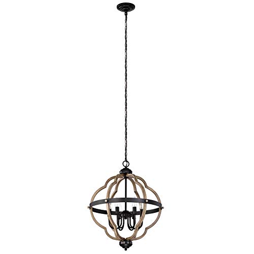 Acland 6-Light Farmhouse Chandelier Rustic Metal Pendant Light Fixture Matte Black And Wood Texture Finish Industrial Ceiling Hanging Lighting For Indoor Foyer Kitchen Island Dining Living Room #TOP4