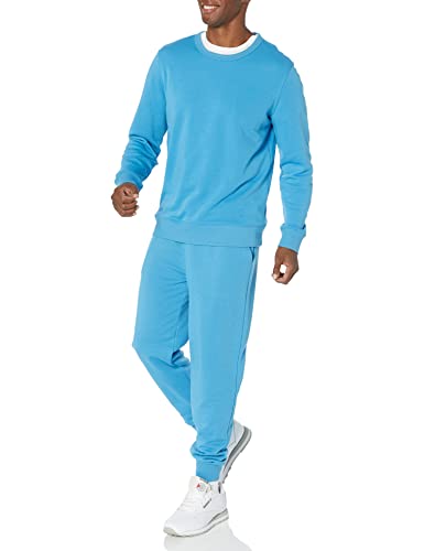 Amazon Essentials Herren Leichtes langärmeliges Frottee-Sweatshirt mit Rundhalsausschnitt (erhältlich in Big & Tall), Türkisblau, M