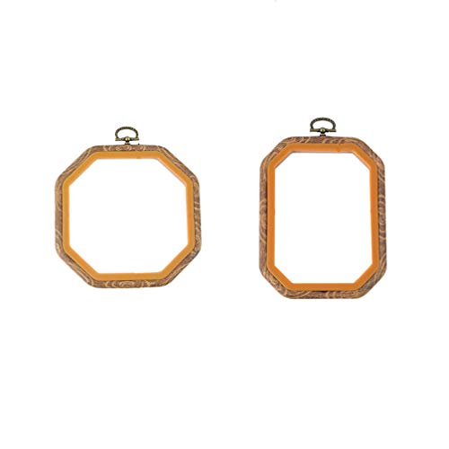EXCEART 2pcs Imitation Wood Embroidery Hoop Octagon Rectangle Frames for DIY Craft Projects for Cross Stitch Needlework and Quilting
