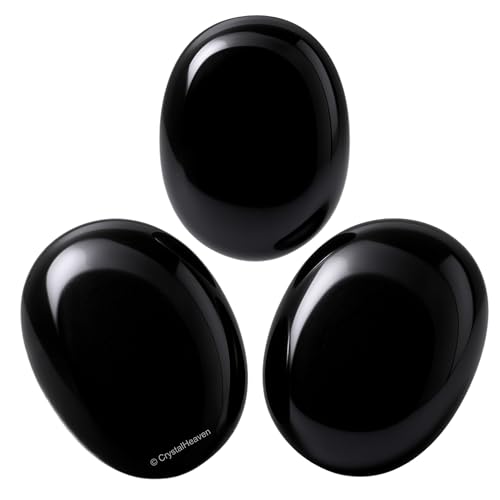 Image of Certified Black Obsidian Crystal Palm Pebbles Stones for Stress Relief | AAA Grade Original Healing Gemstone Agate Palm Stone for Yoga Meditation Spiritual Reiki Feng Shui