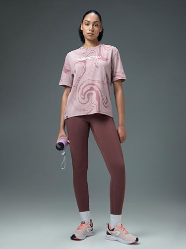 Image of TECHNOSPORT Women's Relaxed Fit Abstract Print Jacquard Crew Neck Half Sleeve T-Shirt for Gym, Sports & Regular Use