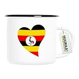 Huuraa Emaille Tasse Uganda Flagge Herz 300ml Vintage Campingbecher Geschenkidee