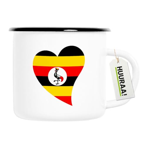 Huuraa Emaille Tasse Uganda Flagge Herz 300ml Vintage Campingbecher Geschenkidee