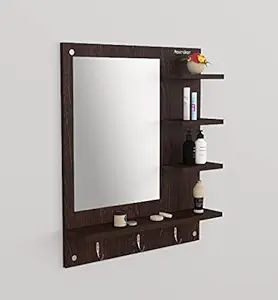 Product-Unique Engineered Wood Dressing Mirror, Wall Mount Vanity Mirror with Shelves Wall Hanging Dressing Mirrors Dark Brown Large, Rectangular, Unframed