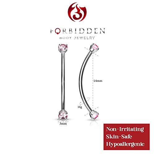 Forbidden Body Jewelry 840084527778 Snake Eyes Piercing Jewelry Tongue, Conch, Belly Button Or Eyebrow Rings For Women & Men - 16G Curved Barbell 3Mm Pink Crystal Surgical Steel Piercing thumb #1