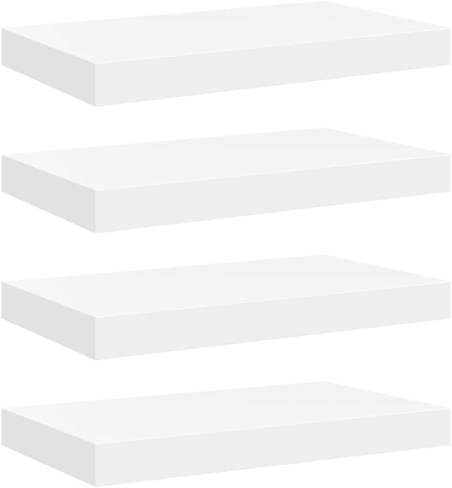 Floating Wall Shelves Set of 4, White Honeycomb MDF Wood, 9.1x15.7x1.5in, Modern Room Decor for Living Room, Bedroom, Bathroom