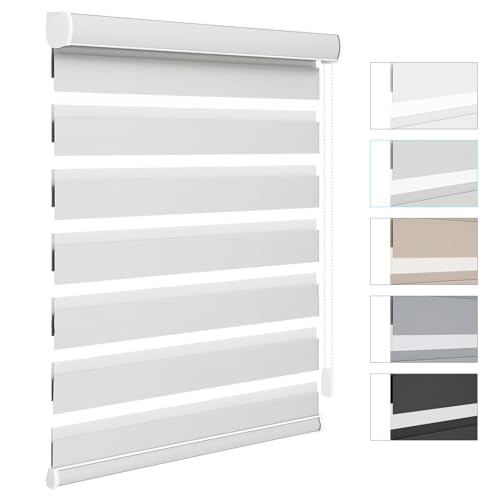 Changshade Custom Size Zebra Blinds for Indoow Windows, Free Stop Blackout Corded Zebra Shades Dual Layer Sheer Privacy Light Control Shades for Home Living Room, Bedroom, Easy Installation ，Grey