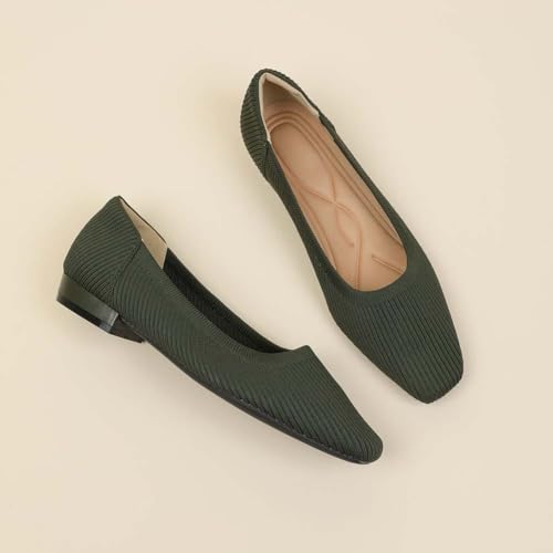 Knit Flats for Women Square Toe Ballet Flats Comfortable Dressy Casual Fall Shoes for Work Office Daily Wear3