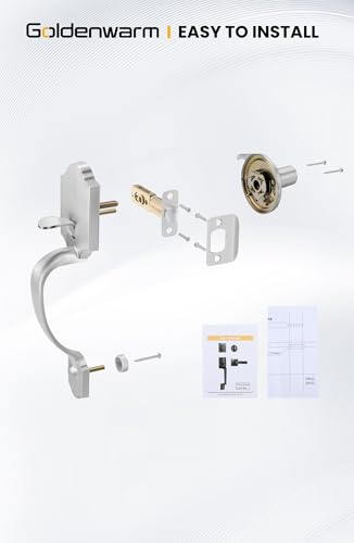Image of goldenwarm Front Door Handle, Nickel, Single Cylinder, Reversible Lever, Adjustable, 11 x 2 inches, 2.67 lbs, Stainless Steel, Brushed Finish, Entry Way Handleset