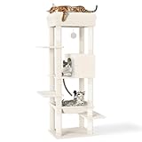 CozyMeow キャットタワー スリム 据え置き ハンモック キャットハウス 大型猫用 つめとぎ 猫 キャットウォーク 爪とぎ 多頭飼い 人気 猫タワー キャットステップ おしゃれ かわいい ねこ キャット タワー 高い安定性 運動不足解消 高さ約150cm 日本語説明書付き (ベージュ, 150cm)