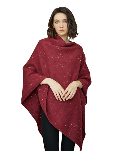 Image of BEAUTELICATE Women Wool Poncho Knitted Tweed Wool Sweater Pullover Pile Collar Cape
