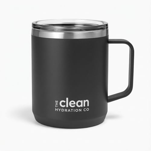The Clean Hydration Company Coffee Mug Travel Mug Insulated 12 Oz | Ceramic Lined Travel Cup with Lid | Reusable Office Mug Double Wall Vacuum Eco-Friendly BPA-Free (Aqua) (Black)