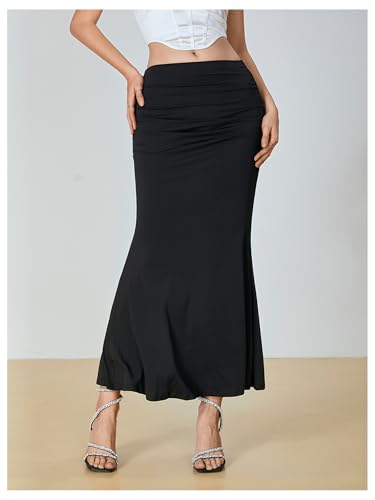 SOLY HUX Women's Maxi Bodycon Long Skirt High Waisted Ruffle Ruched Flowy Mermaid Skirts3