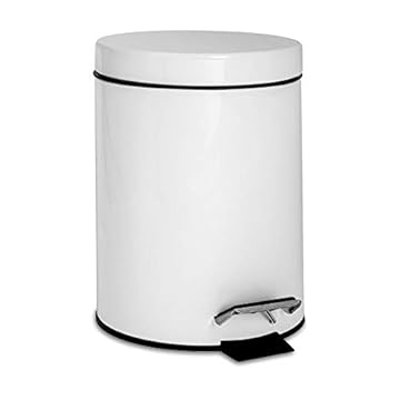 Harbour Housewares 3L Bathroom Bin - White - Round Stainless Steel Pedal Bin Slim Kitchen Rubbish Trash Can Garbage Dustbin with Lid and Inner Liner Bucket