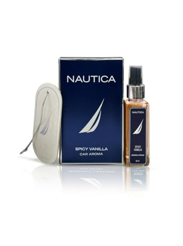 Image of NAUTICA Luxury Car Fragrance Spray with Hanging Tag Card | Spicy Vanilla | 50ml premium Car Air Freshener | 300+ Sprays | Long Lasting Car Freshener | Car Odour Remover