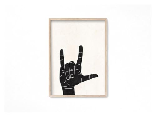 Impression sur toile style boho pour salon moderne affiche geste de la main noir et blanc