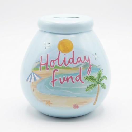 Pot of Dreams Holiday Fund Money Box Hand Painted Ceramic Savings Pot Beach Theme Piggy Bank Break to Open Coin Jar Holds Up to 1000 Gift for Travel Saving