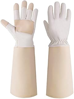 Long Sleeve Gardening Gloves for Women & Men, Long arm Thornproof Rose Pruning Gloves Ladies Pigskin Leather Gauntlet Garden Gloves (Small, Beige)