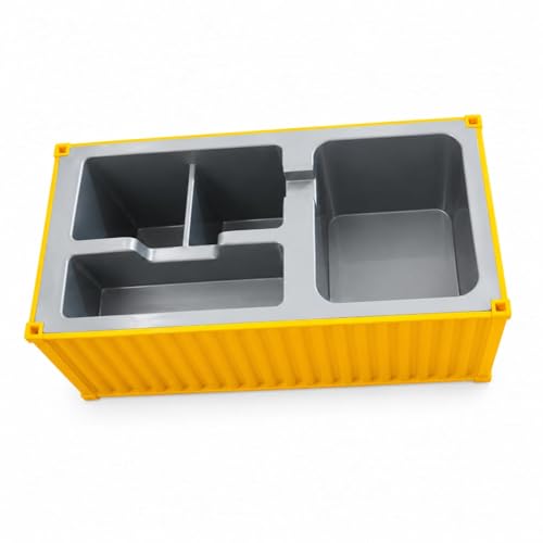 Image of FreshDcart Multi-Function 4 Slots Shipping Container Desk Organizer for Pens, Mobile Phones,Remote, Business Cards & Office Supplies Stylish Desktop Storage Box (Yellow)