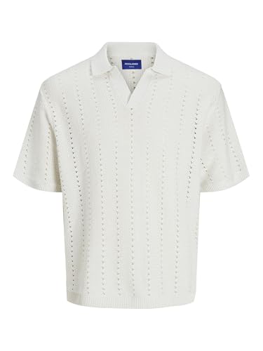 JACK & JONES Maglione Polo a Maniche Corte con Scollo a V Uomo., Colore:Bianco, Size:L