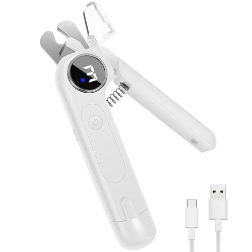 Dog Nail Grinders Foppla 2 in 1 Dog Nail Clipper Grinder Pet Toenail Trimmer Electric Nail File 3 Speed USB Rechargeable LED Light Splash Guard Quiet Quick Sensor Safe Painless Professional Grooming Tool(white)