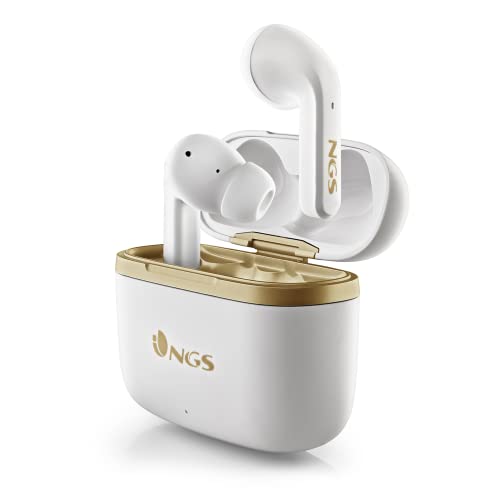NGS ARTICA Trophy White- Auricular con Cancelación de Ruido (ANC), Compatible con TWS, con Micrófono, Autonomía de hasta 20H, Botones Táctiles, Blanco