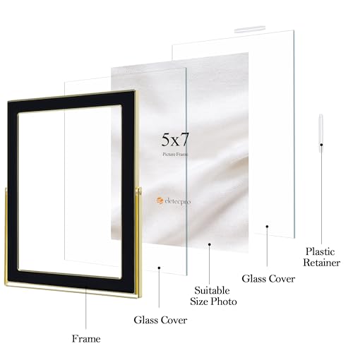 Image of eletecpro 5x7 Enamel Floating Picture Frame with 5.7 inch x 7.7 inch Real Double Glass Cover for Floating Effect, Black Floating Photo Frame for Tabletop, Display Multi-Size Photos and Artworks, Desk Decor