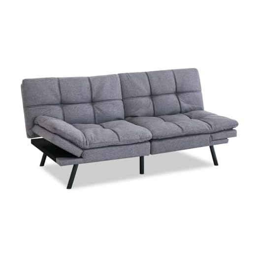 Opoiar Futon Sofa Bed Twin, Memory Foam Couch Bed with Mattress and Frame Included,Comfortable Grey Fabric Loveseat Sleeper Sofa for Dorm Apartment Office College Small Space Bedroom